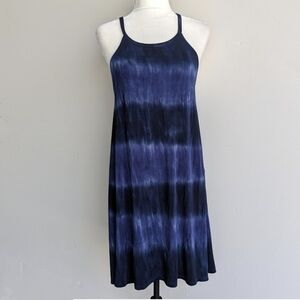 Blue tie dye sleeveless halter shift dress